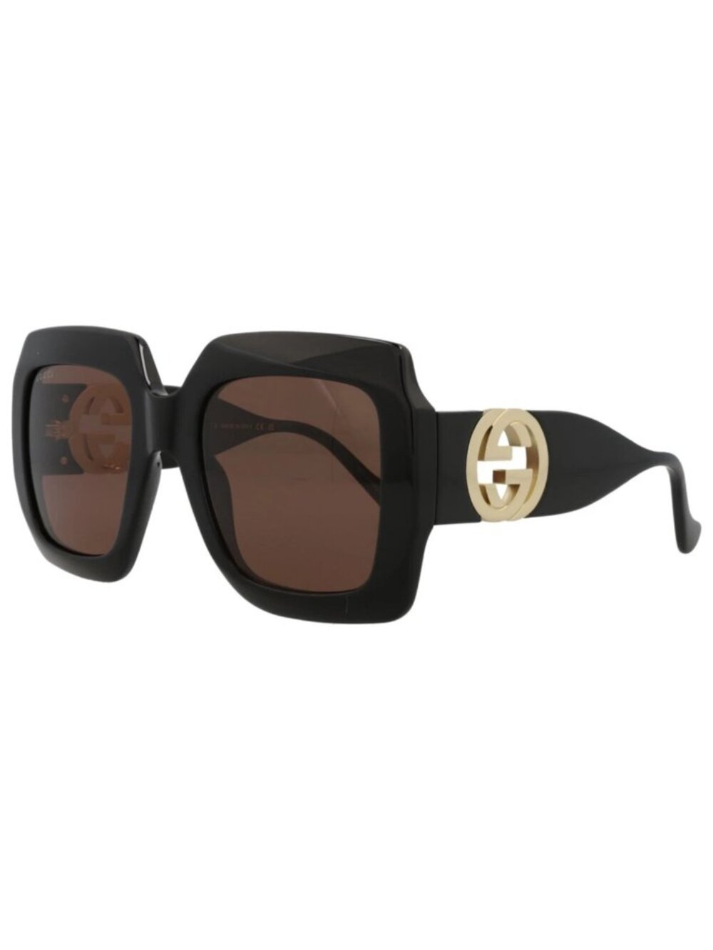 New Gucci Women's Sunglasses Square Rectangle Injection Frame Black Black Brown